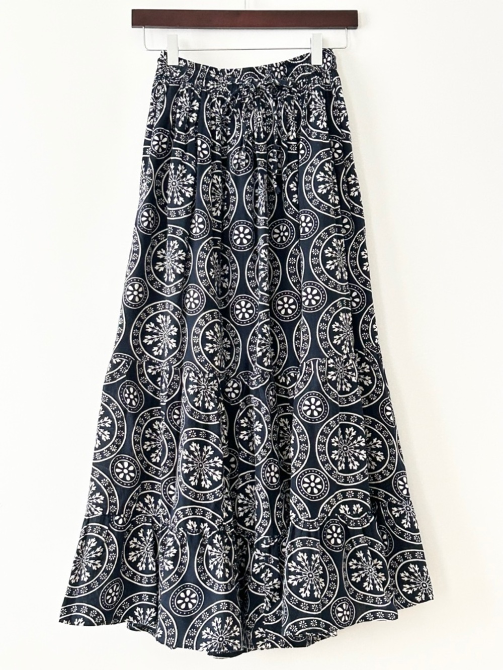 Vintage Cotton Floral Tiered Maxi Skirt